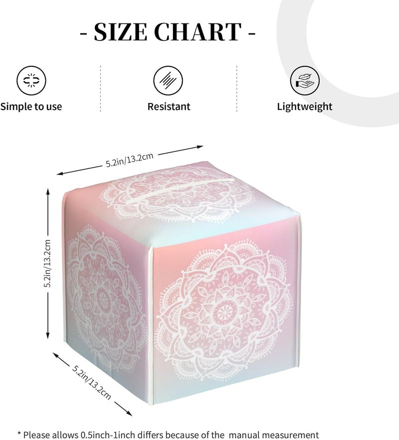 sndheke Pink Boho Mandala Flower Tissue Box Cover Square,Abstract Mandala Floral Tissue Box Holder Waterproof Leather Facial Paper Organizer Dispenser for Bathroom Home Car Nightstand Vanity Desk - Image 4